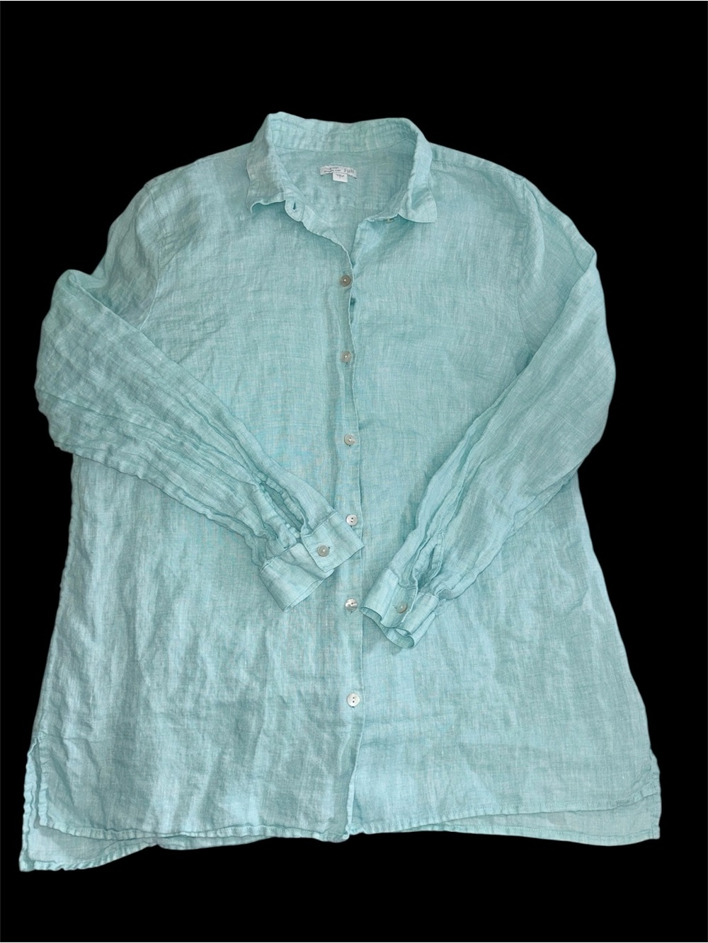 J. Jill Love Linen Essential Shirt aqua Blue Long Sleeve button collar Large EUC